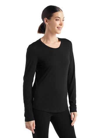 Women's Icebreaker Merino Sphere II T-Shirt Long Sleeve Black | CA 1303DFMN